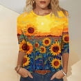 thumbnail image 2 of KIHOUT Nouveautés Hauts pour Femmes Chemises à Manches 3/4 Col Rond Blouses Amples Décontractées T-shirts à Imprimé Floral, 2 of 5