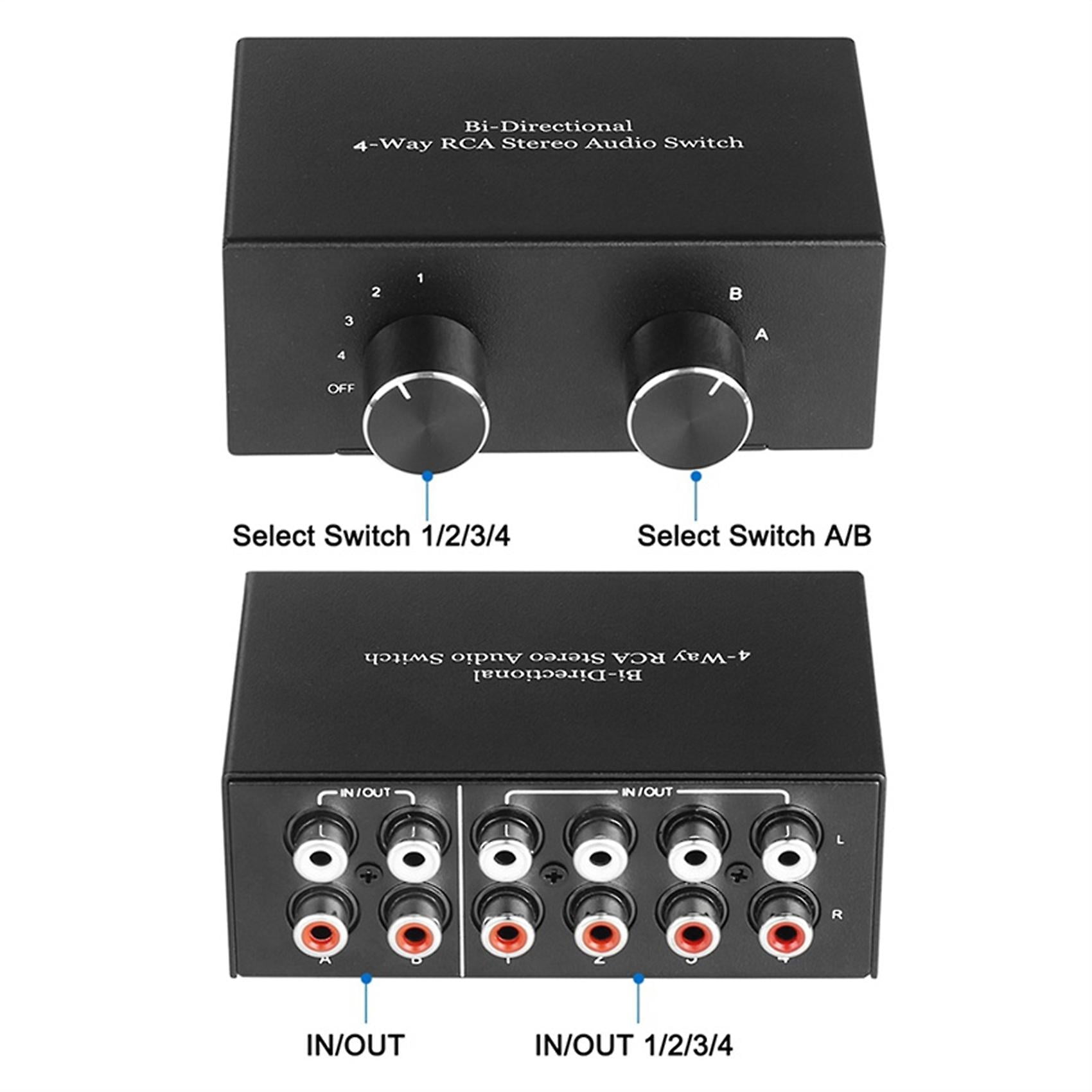 Bi-directional 4-way Rca Stereo Audio Switch L/r Sound Channel Audio ...