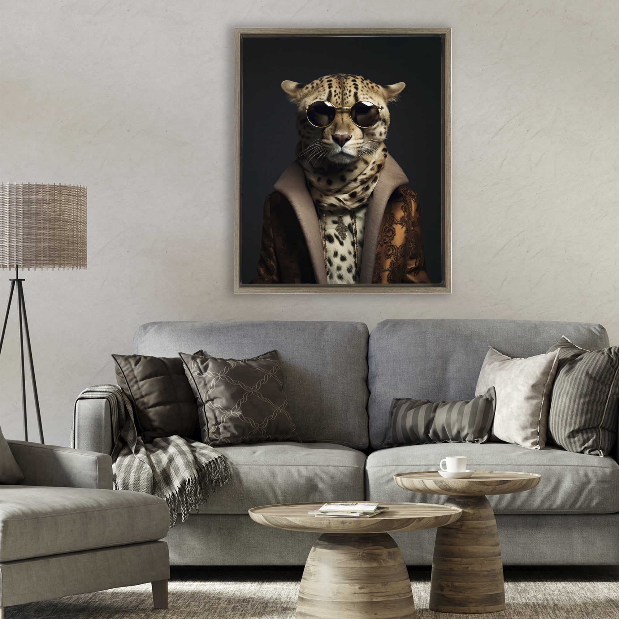 Stupell Industries Luxury Cat Couture Brown Framed Floater Canvas Wall Art, design by Andrea Haase