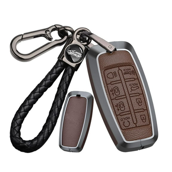 Premium 8-Button Metal and Leather Key Fob Cover with Keychain for Genesis G80 GV80 GV70 G70 G90 2021-2023 – Durable Keyless Remote Protective Case