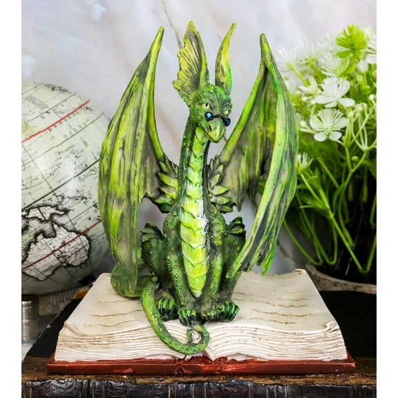 Amy Brown Fantasy Green Rune Book Dragon Of Bibliography Figurine Decor Statue