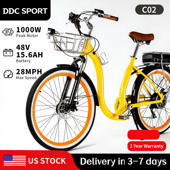 26 Inch Cruiser Electric Bike, E-Bike for Adults with 48V 15.6AH Removable Battery, Step Through Ebike for Women Men