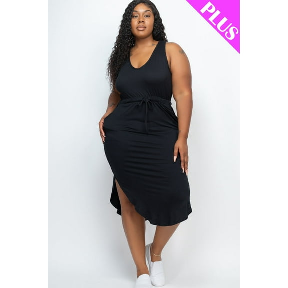 Curvy Drawstring Sleeveless Midi Dress