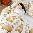 thumbnail image 6 of Manfei Capybara Print Bedding Sets King Size, Kawaii Animal Bed in a Bag King size, Cartoon Theme Reversible Comforter Sets with Sheets, Breathable Room Decorative, 7pcs, 6 of 6