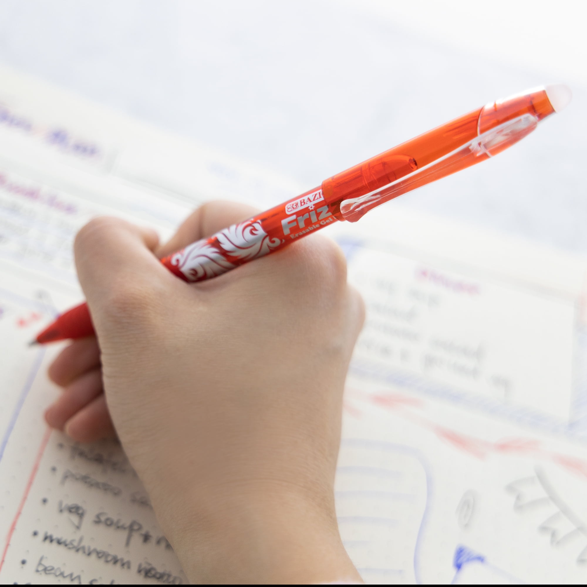 BAZIC Frizz Erasable Gel Pen 0.7mm Red Color, Pen Mistake Eraser, 1-Pack