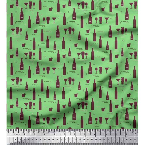 Soimoi Cotton Duck Fabric Bottle & Wine Glass Bar Print Sewing Fabric Yard 42 Inch Wide
