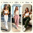 thumbnail image 3 of Women's Wide Leg Cargo Pants, Elastic Drawstring Waist Casual Trousers with Multi Pockets for Hiking Outdoor | TruBelle,Army Green L, 3 of 8
