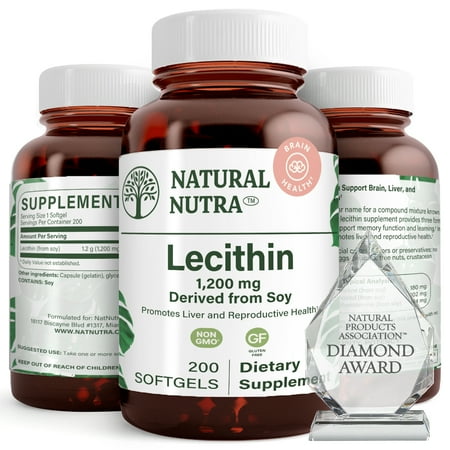Natural Nutra Soy Lecithin, 1200 Mg Promote the Liver and Reproductive Health - 200 Softgels