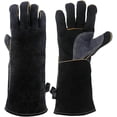 thumbnail image 1 of Guantes extremadamente resistentes al fuego y al calor, de cuero con costuras de kevlar, perfectos para chimenea, estufa, horno, parrilla, soldadura, barbacoa, MIG, rejilla para ollas, etc., 1 of 5