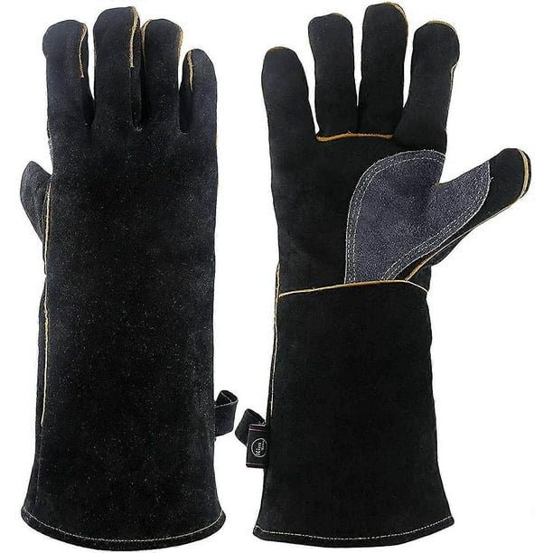 Guantes extremadamente resistentes al fuego y al calor, de cuero con costuras de kevlar, perfectos para chimenea, estufa, horno, parrilla, soldadura, barbacoa, MIG, rejilla para ollas, etc.