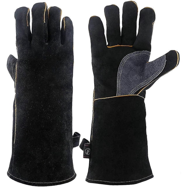 Guantes extremadamente resistentes al fuego y al calor, de cuero con costuras de kevlar, perfectos para chimenea, estufa, horno, parrilla, soldadura, barbacoa, MIG, rejilla para ollas, etc.
