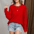 thumbnail image 6 of ChaoHeng Women's Plus Size Sweaters Fall/Winter Trendy,Womens Sweaters Cute Elegant Soft Crewneck Long Sleeve Solid Color Hollow Cable Knit Pullover Sweater(Red,S), 6 of 7