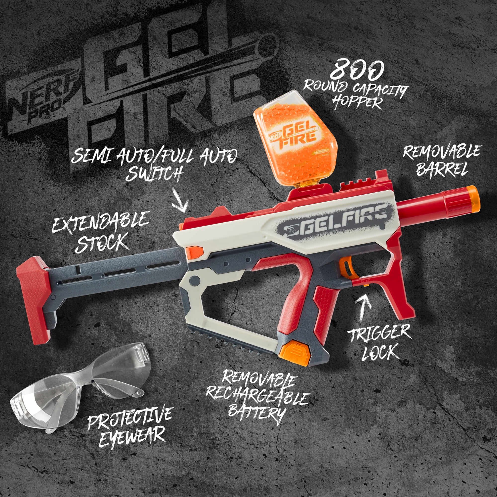 Nerf Pro Gelfire Mythic Water Beads Gel Blaster with 10,000 Rounds and Rechargeable Battery for Outdoor Games Ages 14 and Up