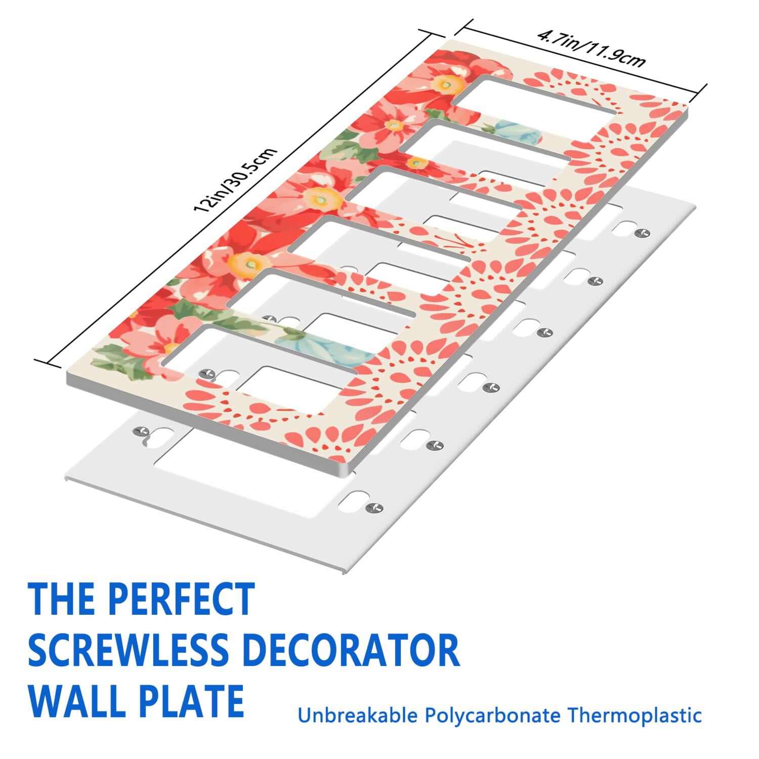 6-Gang Screwless Pioneer Floral Decorative Wall Plates,Size 6-Gang 12"W x 4.7"H,Unbreakable Thermoplastic Faceplate Cover for Kitchen Living Room Bedroom Decorator Receptacle Outlet Switch