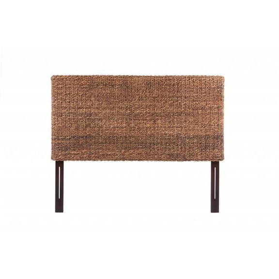 Woven Banana Leaf Straight Rectangular Queen Size Headboard, Brown Natural & Rustic