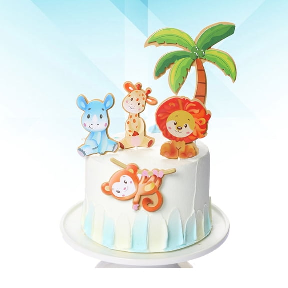 HONITANO 5Pack Animal Shapes Paper Cake Toppers for Birthday Party Food Items