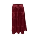 thumbnail image 4 of Wyobmus Women's Midi Skirt Satin Skirt Tiered Flowy High Waist A-Line Elastic Ruffle Casual Skirts Red, 4 of 5