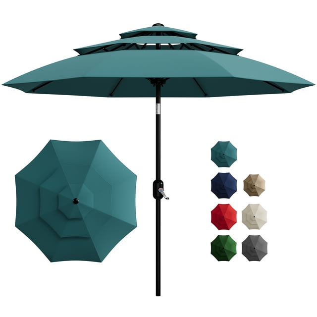 Garvee 10ft 3-Tier Vented Patio Umbrella, 8 Sturdy Ribs, Crank Lift, Push Button Tilt, Turquoise