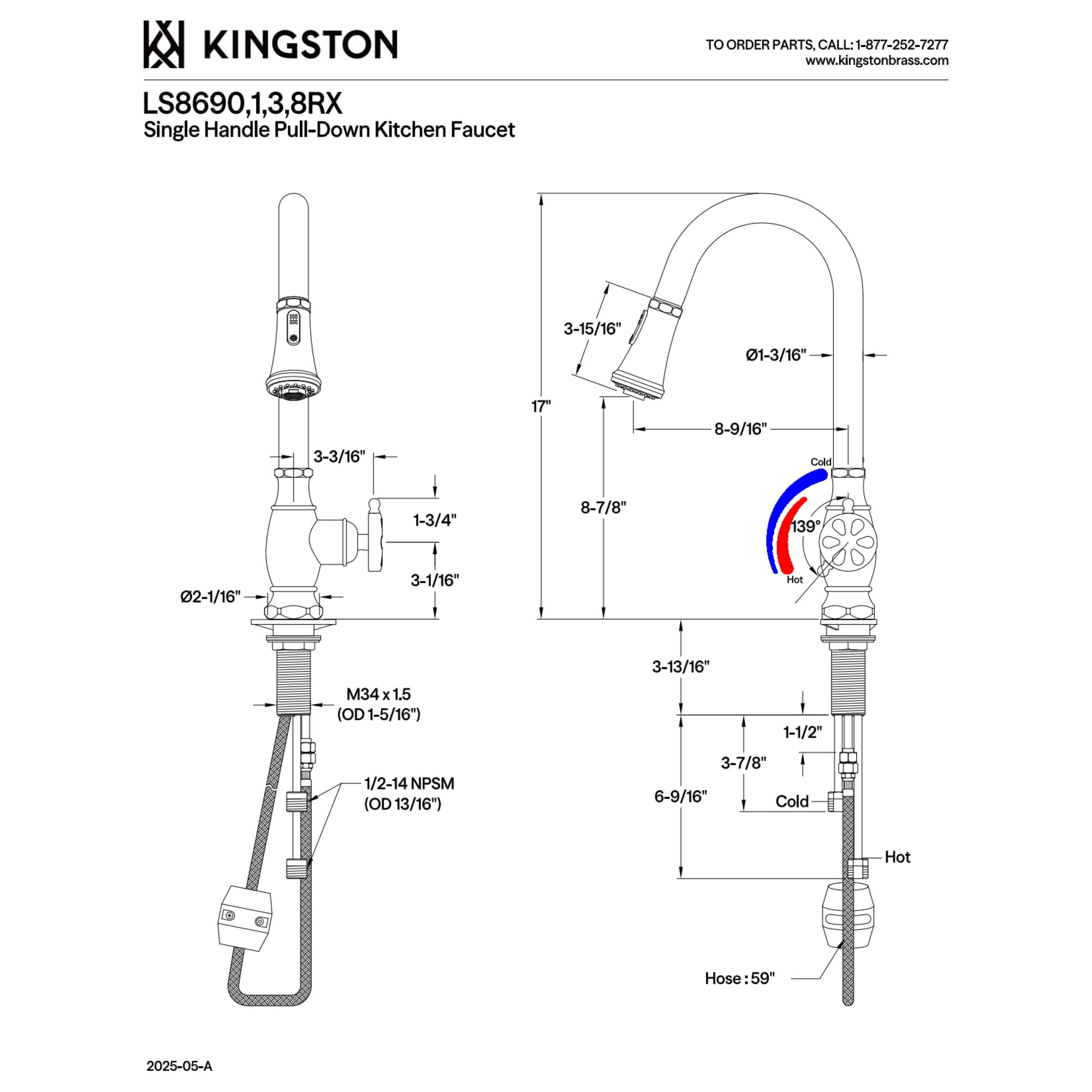 Kingston Brass LS8693RX Belknap Single-Handle Pull-Down Kitchen Faucet, Brushed Brass