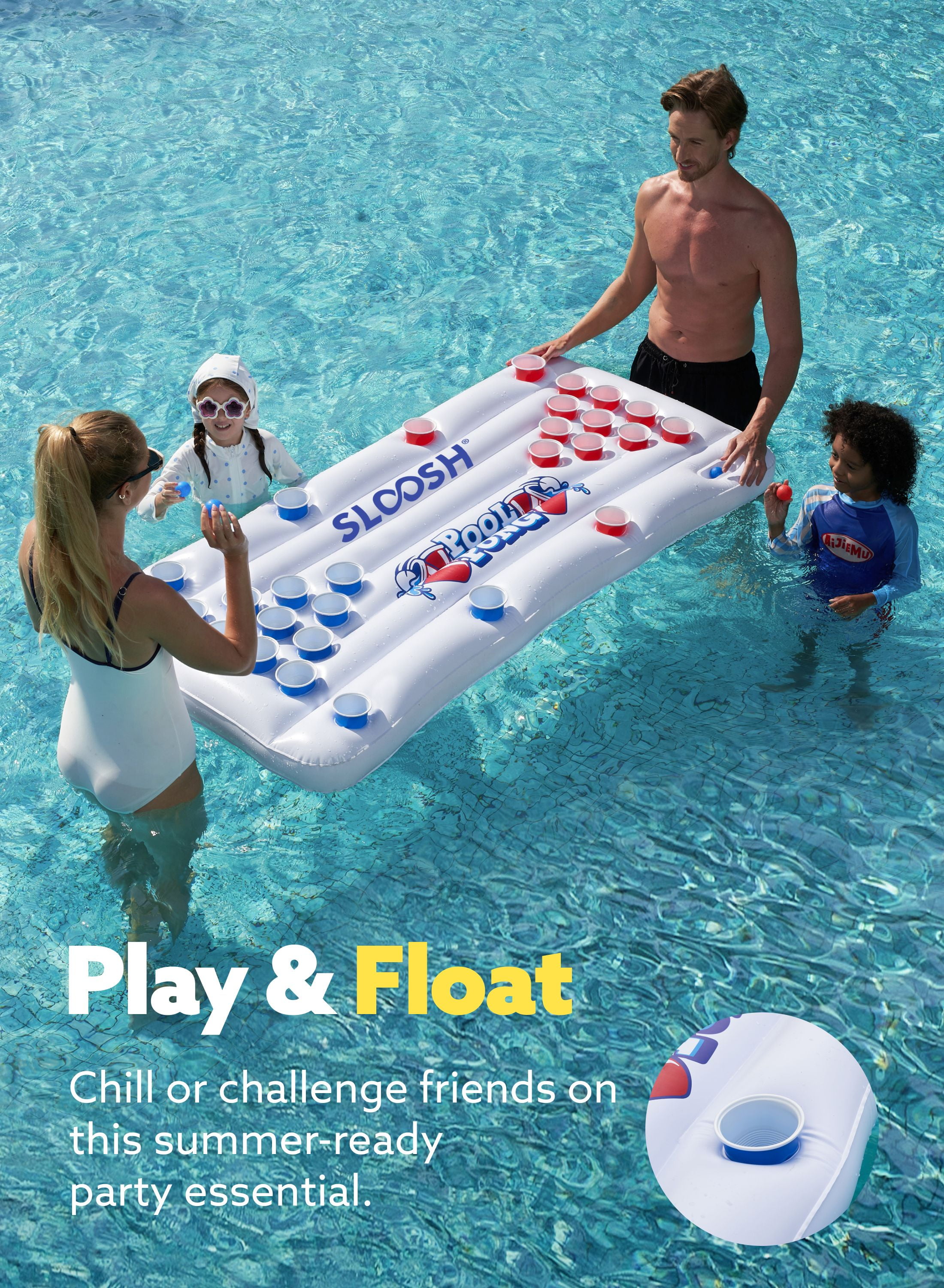 Joyfy Inflatable Pool Bars Cooler, Inflatable Cooler Inflatable Pong Table Pool Games for Adults,6x3 FT with 10 Pong Balls and Cup Holders (No Cups Included)