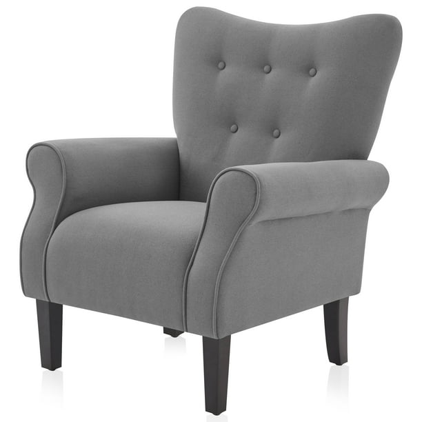 Belleze Wingback Chair Grey Com, High Back Living Room Chair Grey