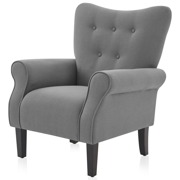 Belleze Wingback Chair Grey Com Belleze Wingback Chair Grey Com, High Back Living Room Chair Grey