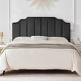 thumbnail image 3 of King Upholstered Headboard, Velvet Head Board, Tufted King Headboard only, Elegantly Curved Headboards only, Modern Vertical Channel Design Bed Head Board, Dark Gray, 3 of 7