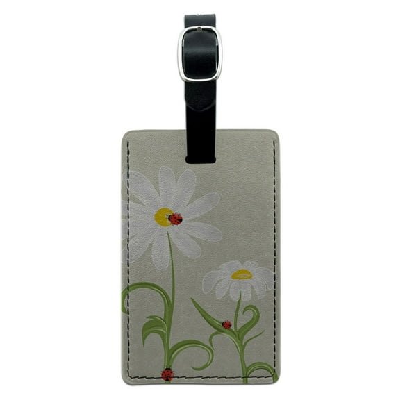 Graphics and More Ladybugs on Daisies - Lady Bugs Daisy Flowers Rectangle Leather Luggage ID Tag