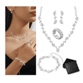 thumbnail image 2 of "Kit 4 Pz Joyería Juego De Collar Pulsera Pendientes Y Anillo Para Novia Mujer  LAB.G Plata ", 2 of 5