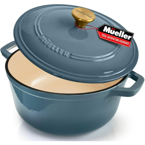 Cast Iron Pot Dutch Oven, Heavy-Duty, Oven-Safe up to 500° F & Across All Cooktops, Bread Pan with Lid & Knob, Cast Iron Cookware, Blue Kitchen Accessories, Mineral Blue