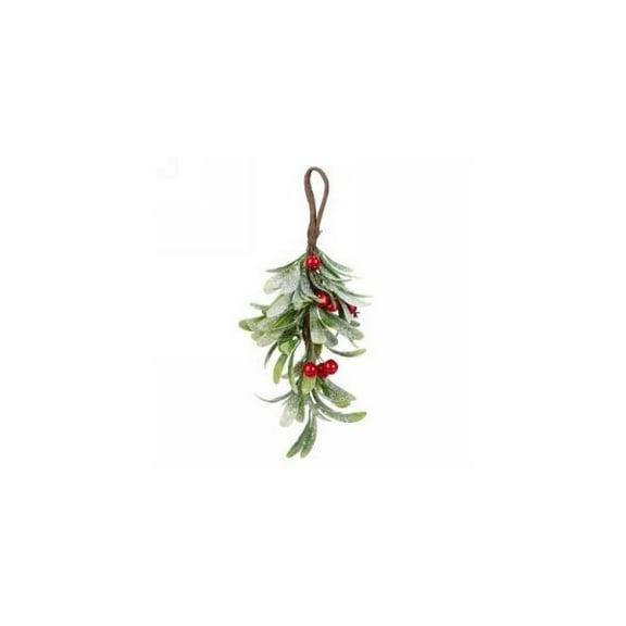 Hanging Frosted Mistletoe And Red Berries Christmas Decor