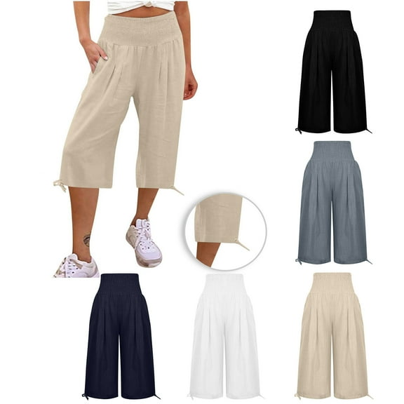 Crop Pants for Women Casual Dgankt Women's Loose Shrink Wide Leg Pants High Waisted Straight Leg Pants
