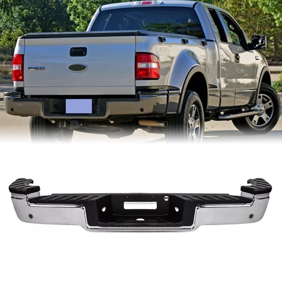 Chrome Flareside Complete Rear Step Bumper For 2004-2009 Ford F-150 F150 w/ Sensor Holes
