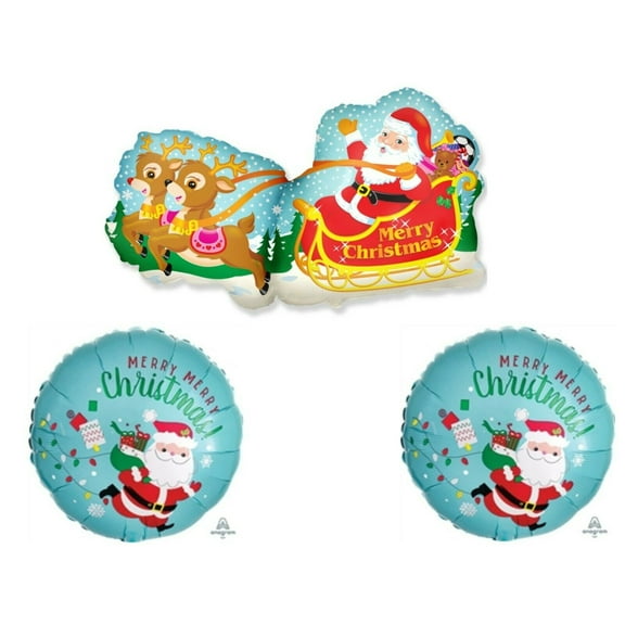 XL Santa's Sleigh Merry Christmas party balloons Decoration Supplies 3 pieces