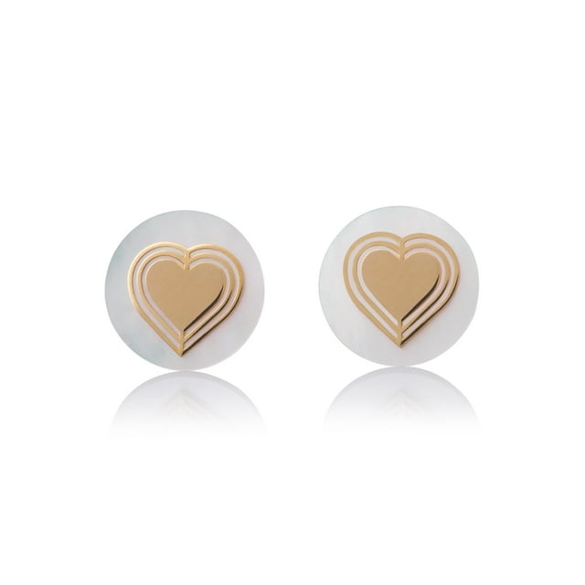Aretes de oro 14k GIALLO Broquel GIALLO COLLECTION Latido de corazón de oro amarillo con madre perla
