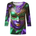 thumbnail image 4 of Penkiiy 2024 Blouse Mardi Gras Tops for Women Daily Tshirt 3/4 Sleeve Blouse Mask Print Top Carnival O Neck Casual Shirt 3XL Multicolor, 4 of 5