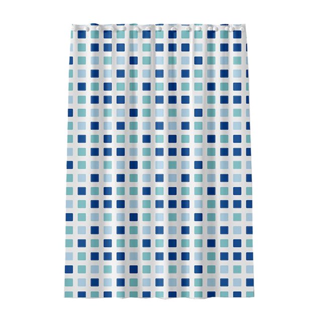 Feltree Water-Repellent Plastic Shower Curtain with Weighted Hem, Blue Checkered Bathroom Décor with Rustproof Metal Grommets (Includes 12 Rings)