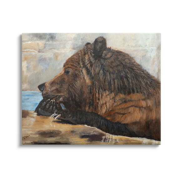 Stupell Brown Bear Wildlife Lake Animal Animals & Insects Painting Gallery Wrapped Canvas Print Wall Art