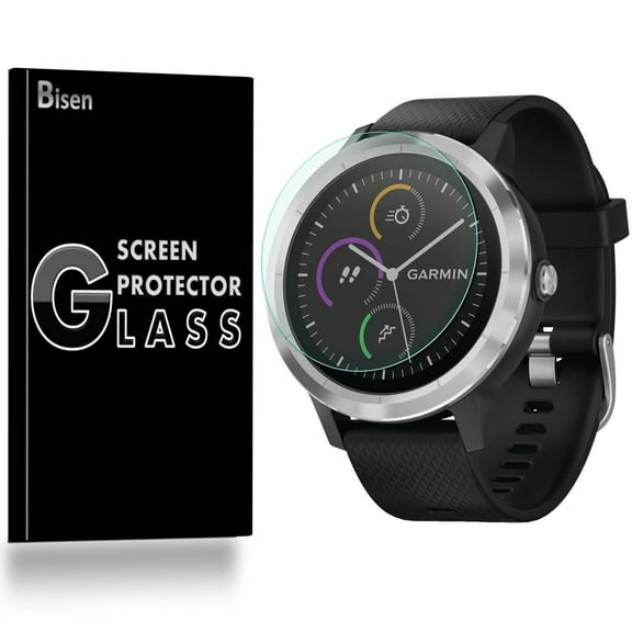 Fit For Garmin Vivoactive 3 Music [3-Pack BISEN] Screen Protector Tempered Glass, 9H Hardness, Anti-Scratch, Anti-Shock, Bubble Free, Shatterproof