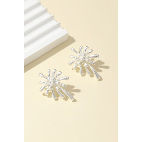 Silver plated dainty polished firework shaped stud earrings