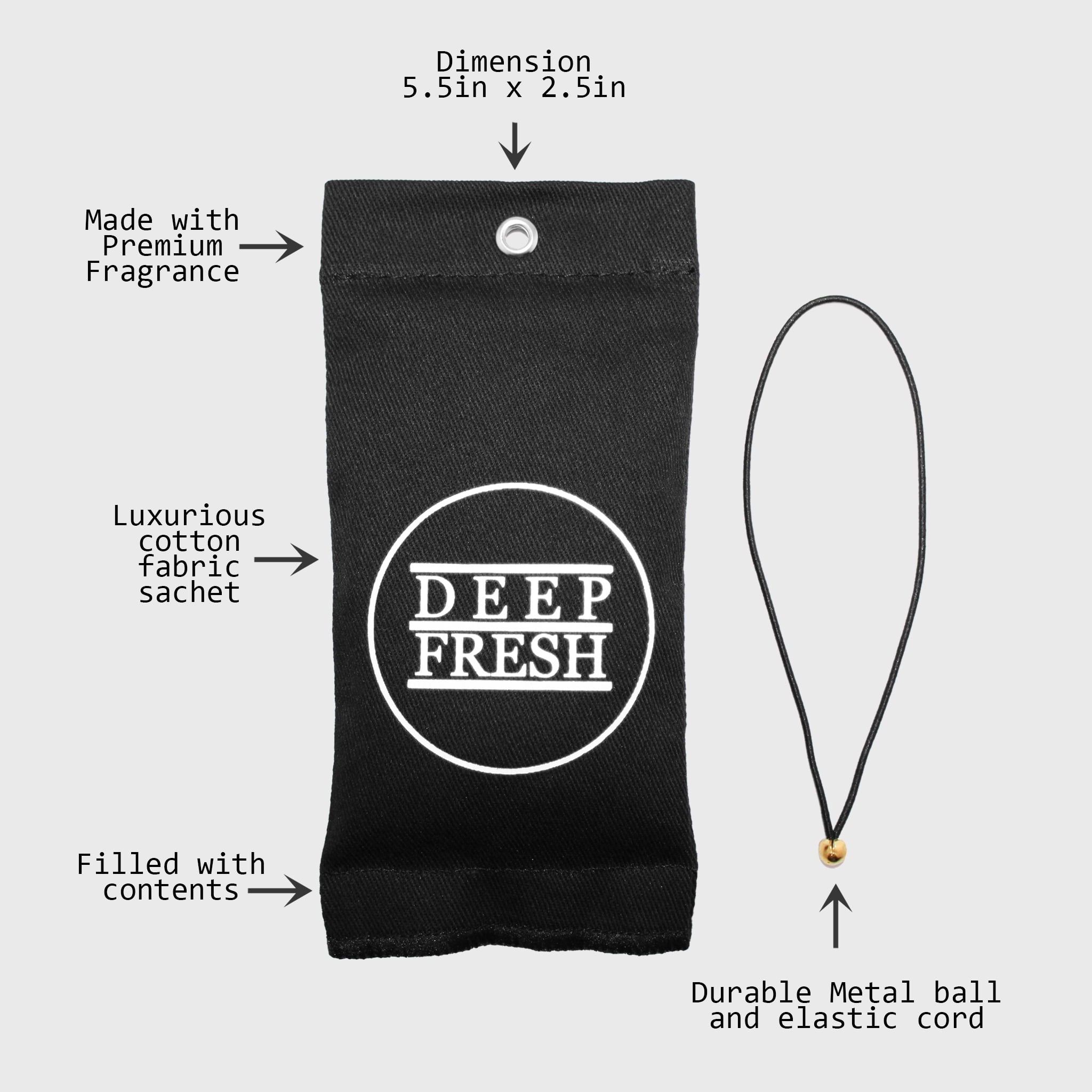 DEEP FRESH DEEP BLACK  CAR AIR FRESHENER AND ODOR ELIMINATOR 5X
