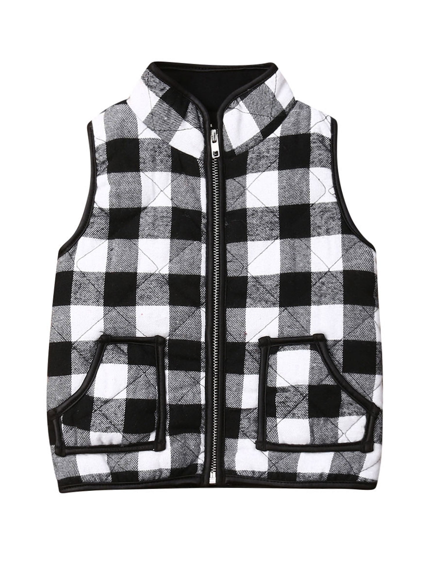 Toddler Baby Girls Buffalo Plaid Zipper Jacket Waistcoat with Pocket Kids Vest Coat Quilted Gilet 
