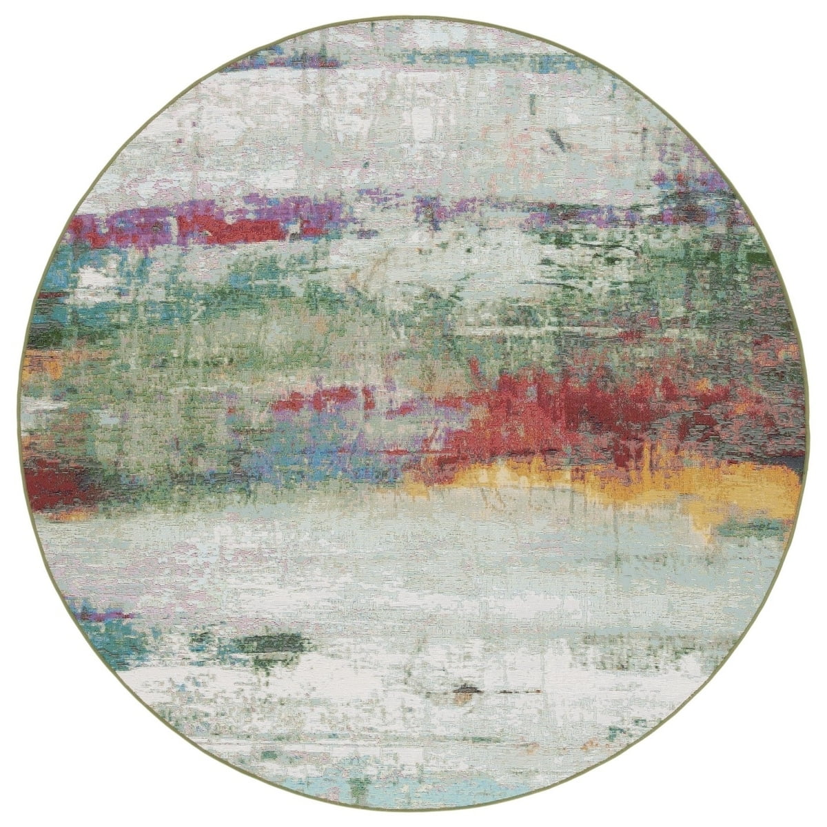 SAFAVIEH Barbados Olivera Abstract Indoor/Outdoor Area Rug, Green/Blue Purple, 6'6" x 6'6" Square