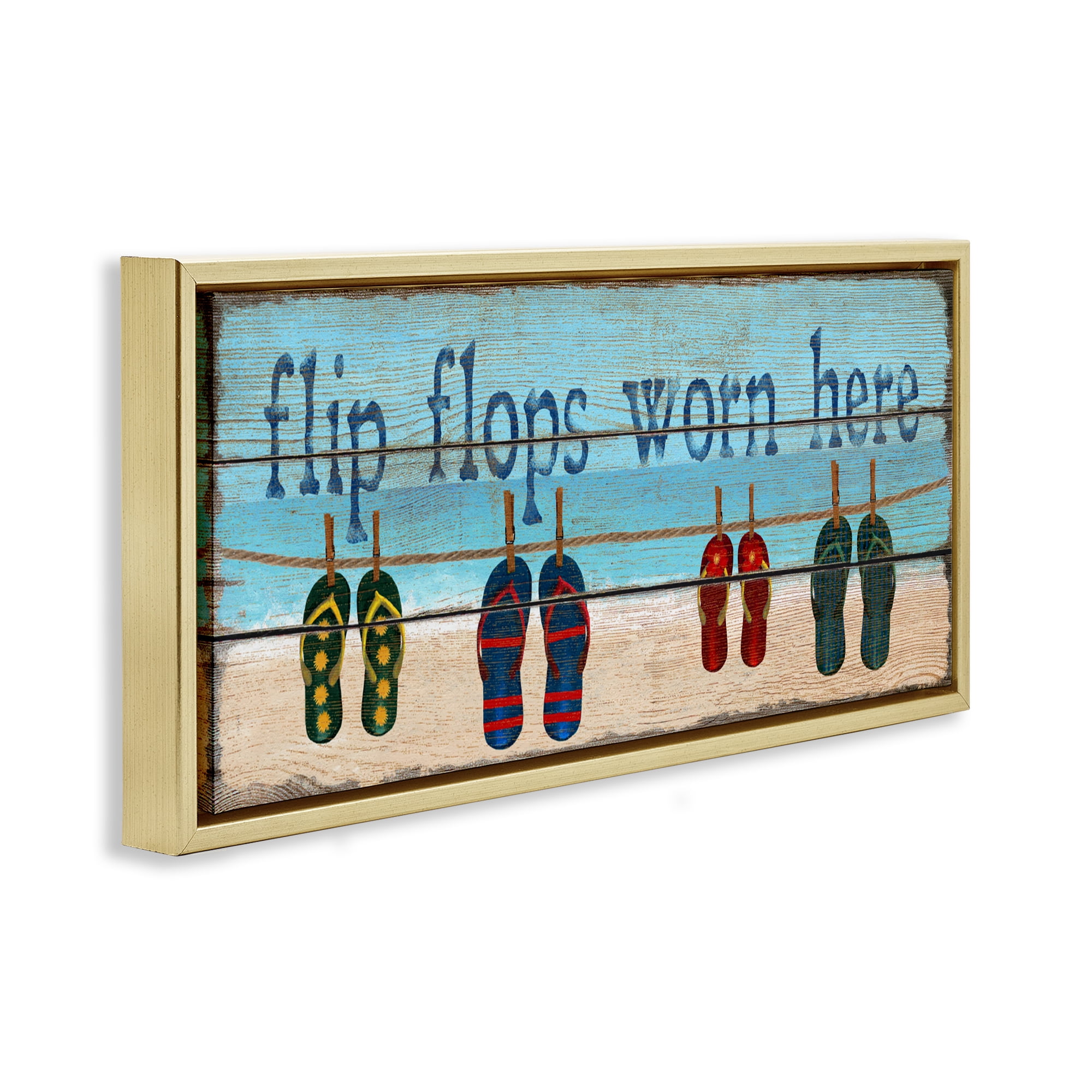 Stupell Industries Flip Flops Worn Here Gold Framed Floater Canvas Wall Art, design by Gail Fraser