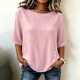 thumbnail image 7 of Womens Tops Elbow Length Sleeve Tshirts for Women Crew Neck Solid Color Button Summer Fall T-Shirts, 7 of 7