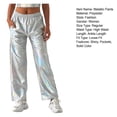 thumbnail image 7 of Quixlent Women Metallic Pants Elastic High Waist Casual Holographic Color Trousers Wide Leg Pockets Hip Hop Long Pants, 7 of 7