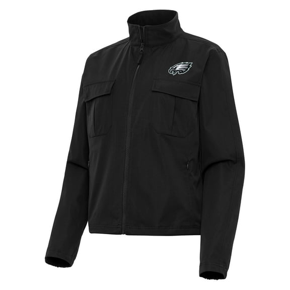 Women's Antigua Black Philadelphia Eagles  Even Par Full-Zip Jacket