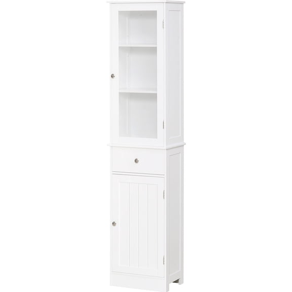 Slim 10.75" Wide Bathroom Storage Cabinet with Shelves and Drawer for Easy Organization