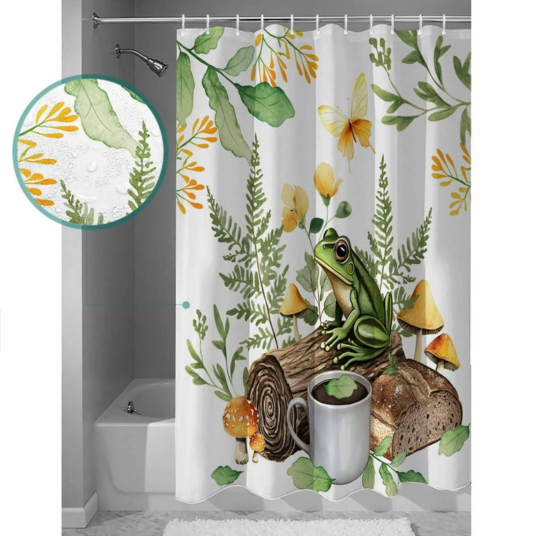 AILONEN Cartoon Frog Shower Curtain With Daisies - Waterproof Fabric