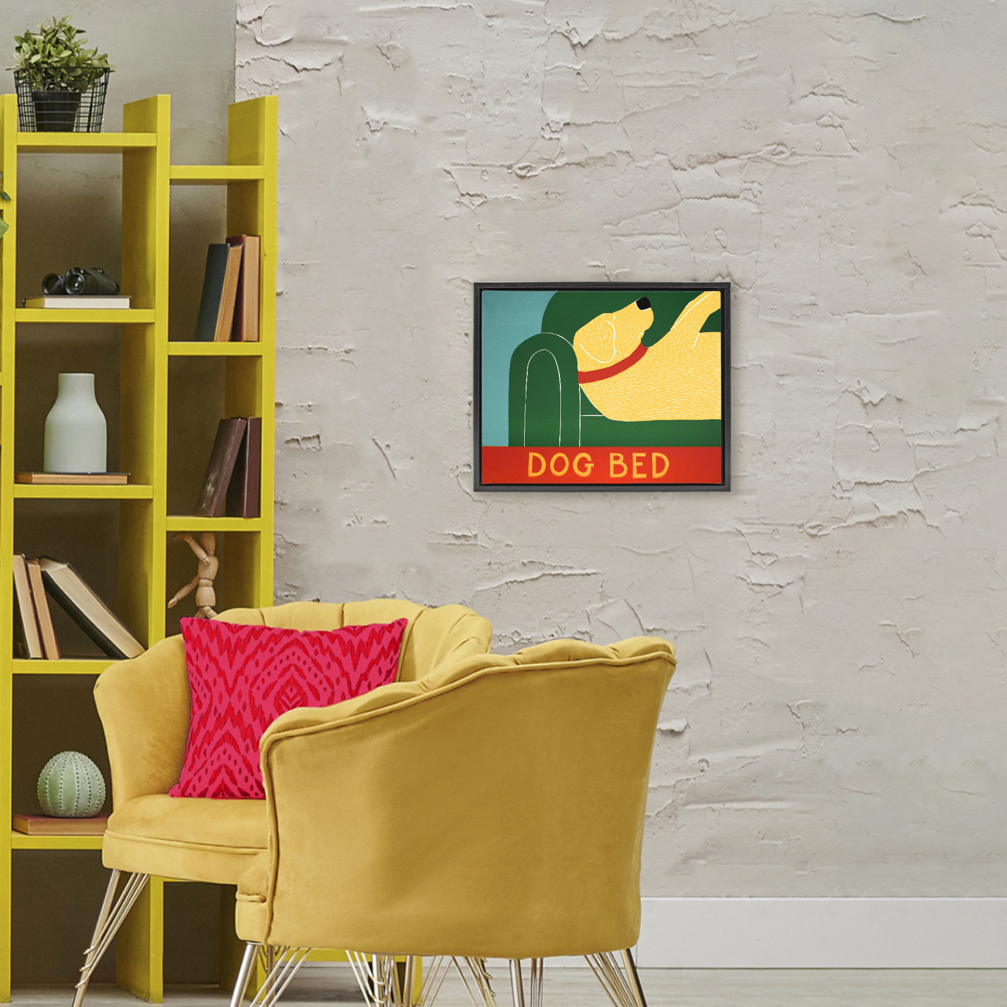 Dog Bed Labrador Black Framed Floater Canvas Wall Art, design by Stephen Huneck